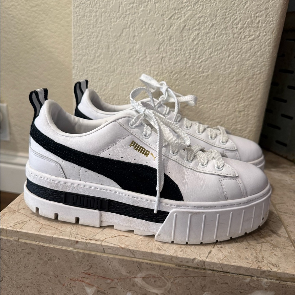 Puma White Sneakers with Black Stripes